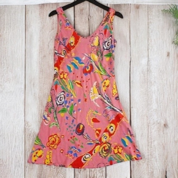 Vintage Hula Moon Jams World Dress Womens XL Pink Fiesta Abstract Floral Tank - Picture 1 of 5